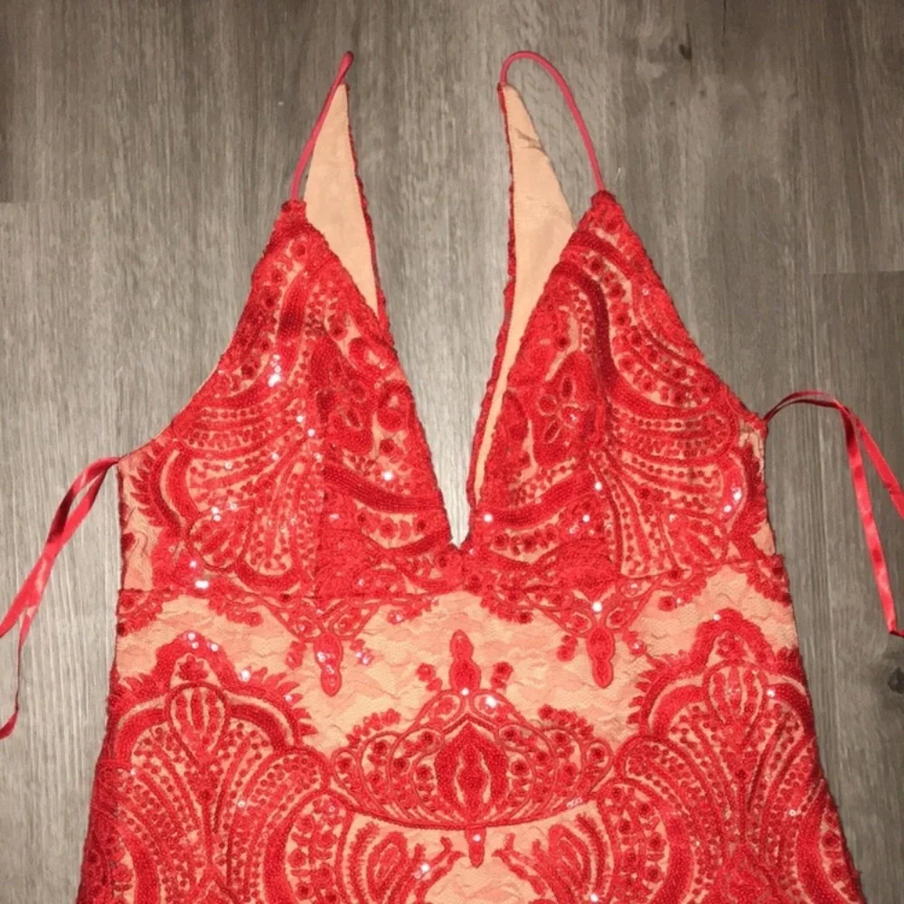 Free People Night Shimmer Mini Dress in Red